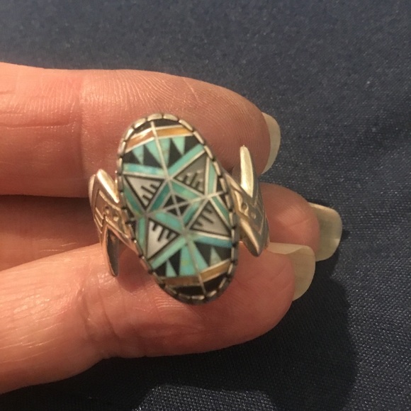 Roderick & Marilyn Tenorio SS Gemstone Inlay Ring - Picture 2 of 16